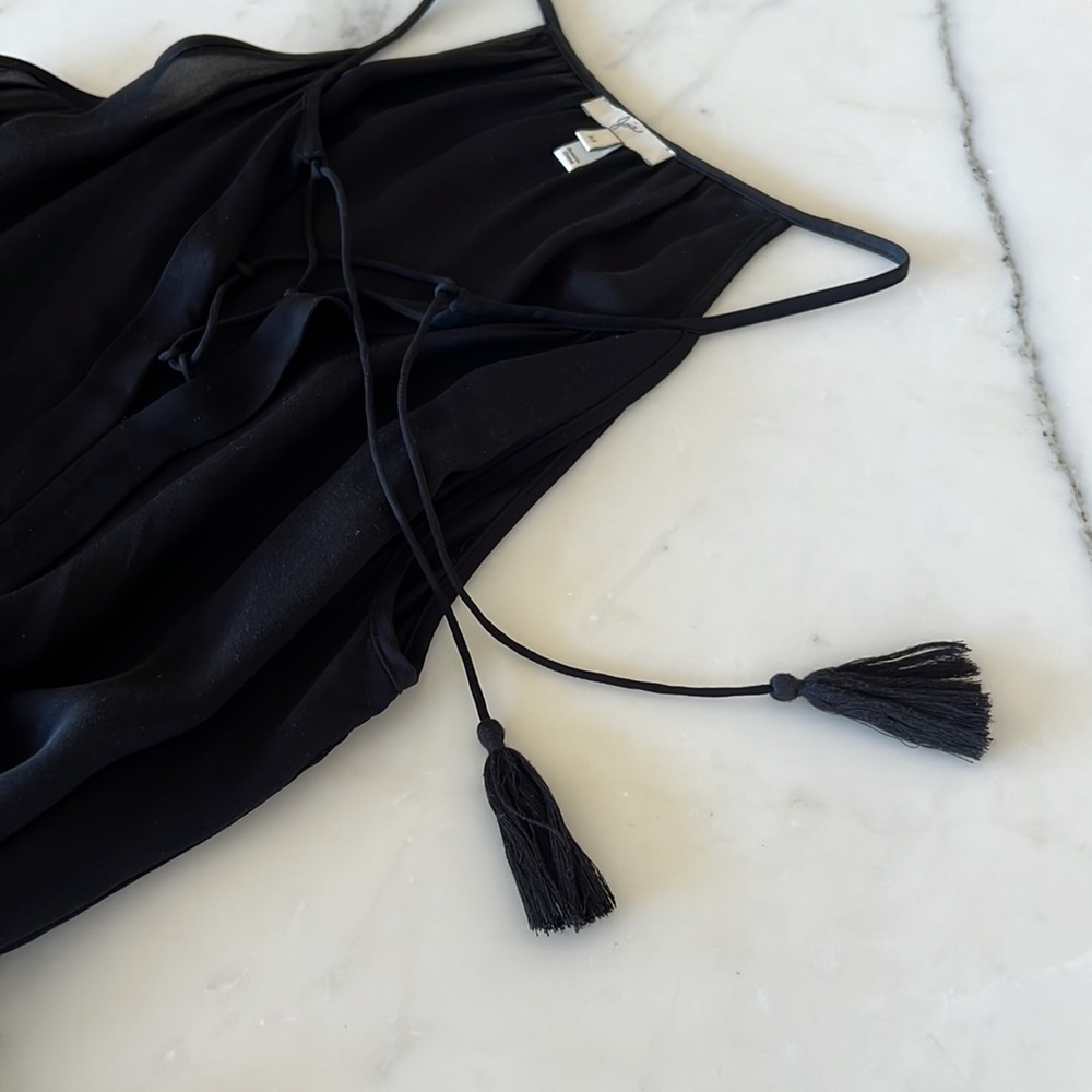 100% silk black tassel top